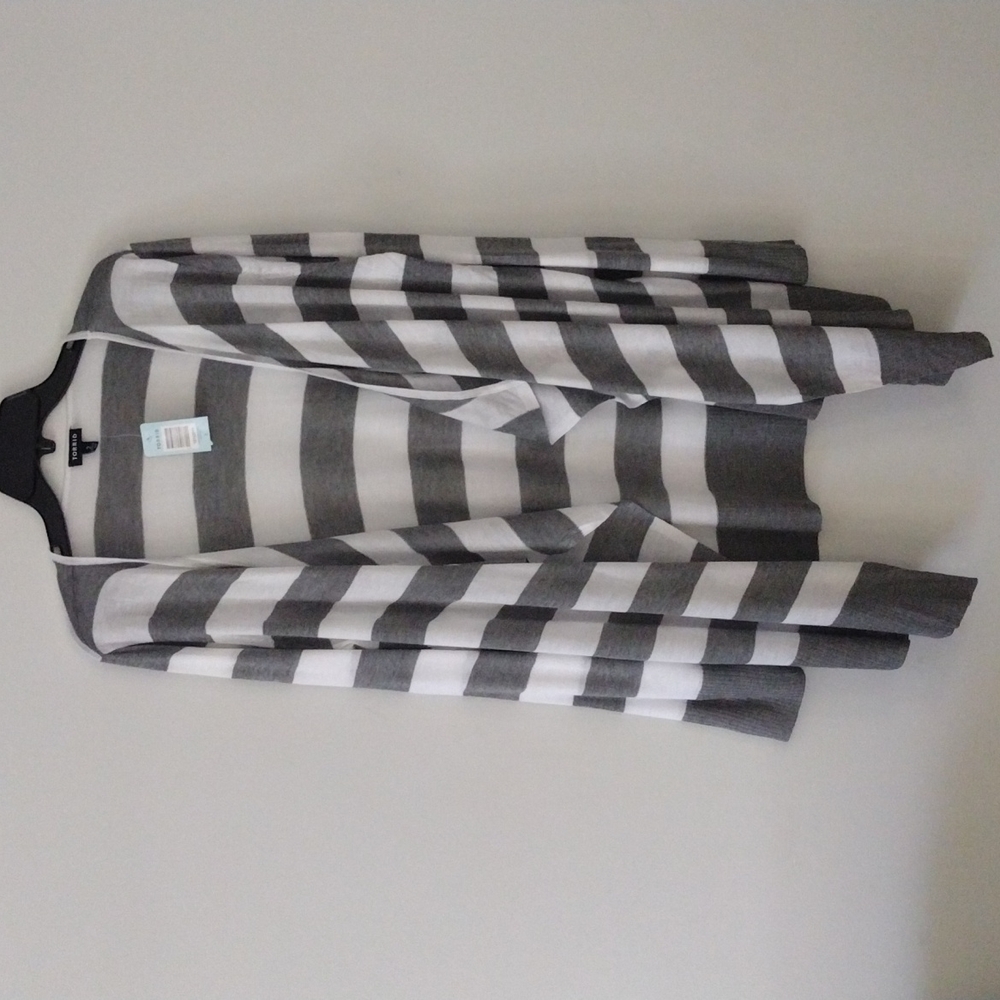 Torrid Gray and White Striped Cardigan